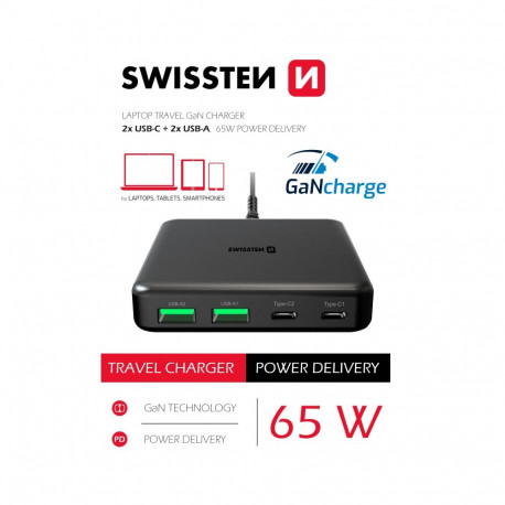 Swissten Desktop GaN Charger 2x USB-C /  2x USB / 65W