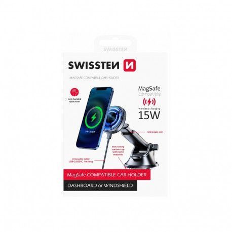 Swissten Magnetic Car Holder with Wireless Charger 15W (MagSafe compatible)