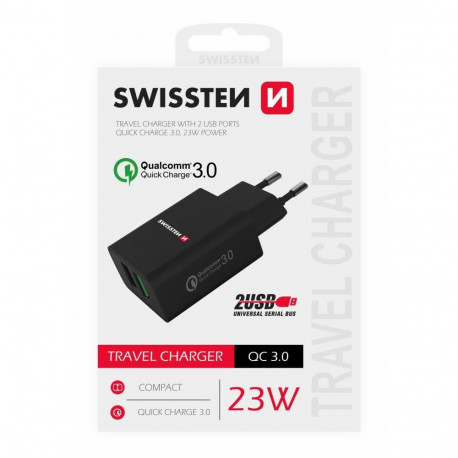 Swissten Premium Travel Charger 2x USB / QC3.0 23W