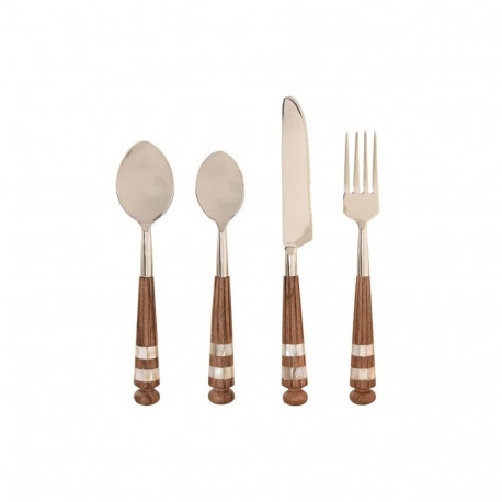 Cutlery Home ESPRIT White Silver Natural Stainless steel Acacia 4,5 X 2 X 21 CM 16 Pieces