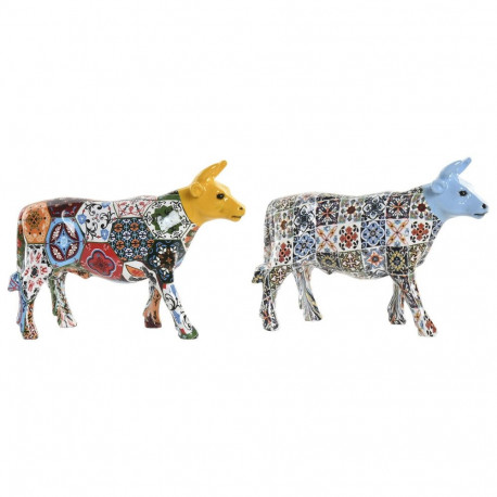 Decorative Figure Home ESPRIT Yellow Blue Multicolour Bull 16 x 6 x 12 cm (2 Units)