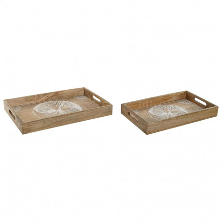 Snack tray Home ESPRIT White Natural Tree Indian Man Stripped 43,5 x 27 x 5,5 cm (2 Units)