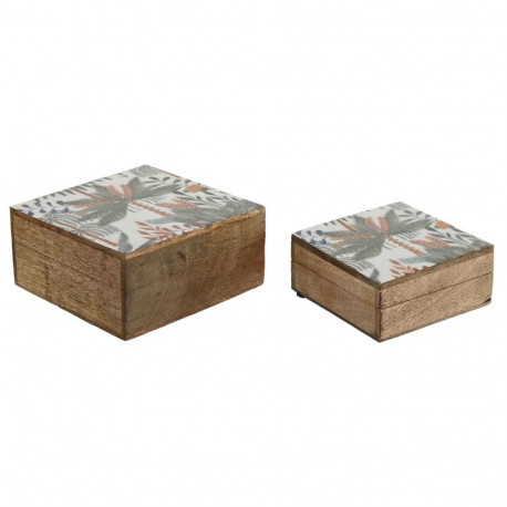 Jewelry box Home ESPRIT Green Orange Mango wood 18 x 18 x 9 cm (2 Pieces)