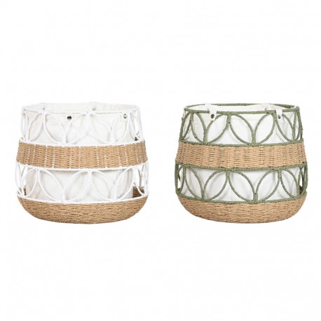 Decorative basket Home ESPRIT White Green Natural Fibre (2 Units)