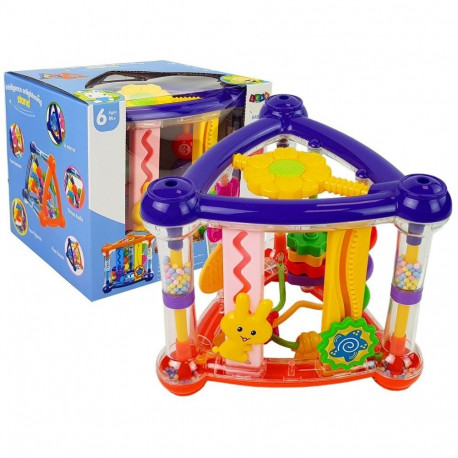 Värviline arendav tegeluskuubik imikutele kõristi, kujundite ja peegliga, lilla-punane