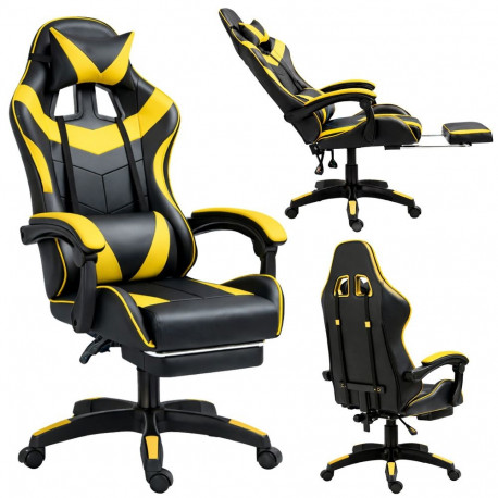 LEAN mänguri- ja kontoritool jalatoe ja patjadega, must-kollane