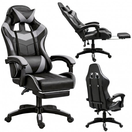 LEAN mänguri- ja kontoritool pööratav jalatoega ja patjadega, must-hall