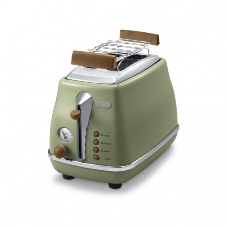 DELONGHI Icona Vintage Toaster CTOV 2103.GR 900W, Stainless steel, Crumb tray, Defrost, Green