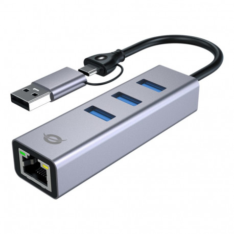Conceptronic adapter USB-C/-A3.0->GbE+3x-A3.0 5Gbs, hall