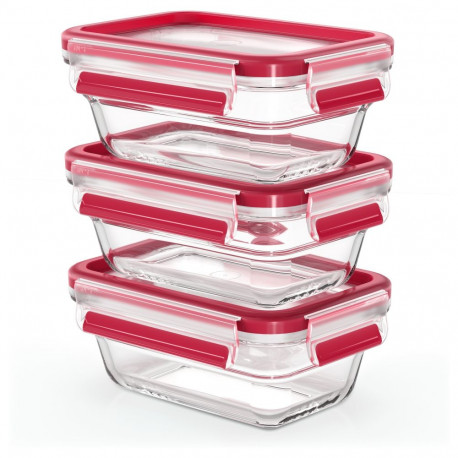 "Emsa N10511 Clip & Close Glas Frischhaltedosen-Set 3-teilig Transparent/Rot"