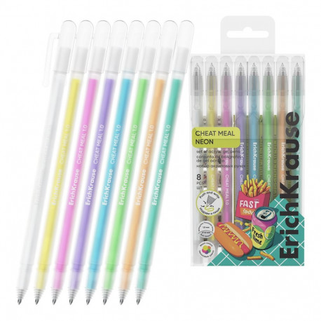 Set of 8 acrylic gel pens ErichKrause Cheat Meal 1.0, ink color: assorted (in PET-box)