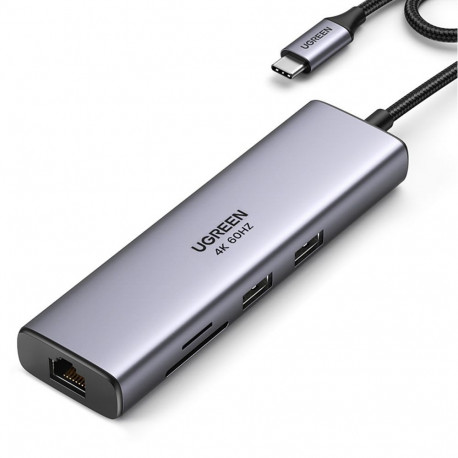 Ugreen CM512 90568 USB-C Adapter - 2x USB-A 3.0 / HDMI / RJ45 / SD and TF Card Reader / USB-C PD 100