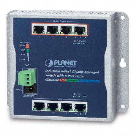 "PLANET Industrial 8-Port 10/100/1000T Wall-mount with"