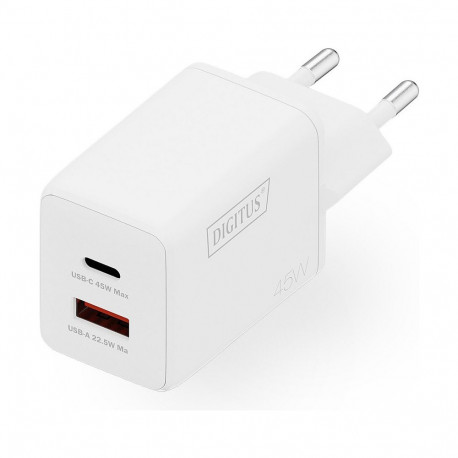"DIGITUS USB GaN Charger 45W, 1x USB-C, 1x USB-A"