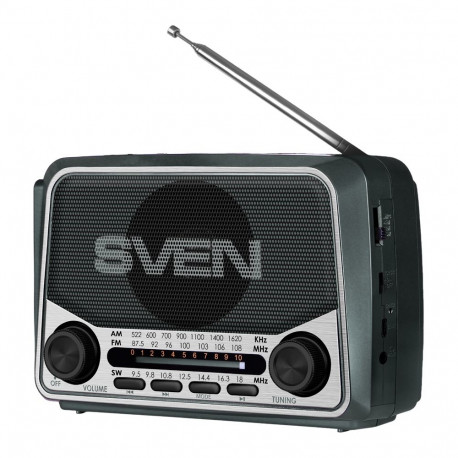 Speaker SVEN SRP-150, gray (3W, Bluetooth, FM/AM/SW, USB, microSD, flashlight, battery)