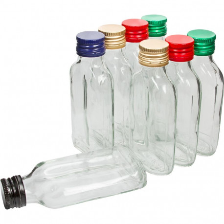 100 ml Hip Flask Glass Bottle with Screw Cap, 8 pcs. BROWIN 631413, 6.2x2.9x13.0 cm