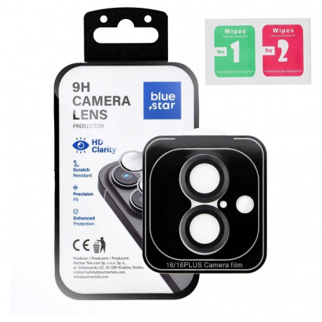 Camera Lens Protector BLUE STAR Easy Install for IPHONE 16 / 16 PLUS black
