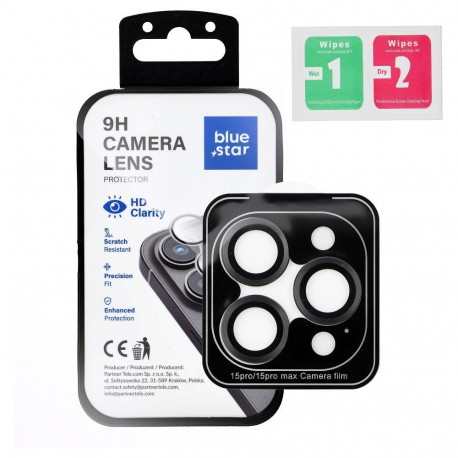 Camera Lens Protector BLUE STAR Easy Install for IPHONE 15 PRO / 15 PRO MAX black