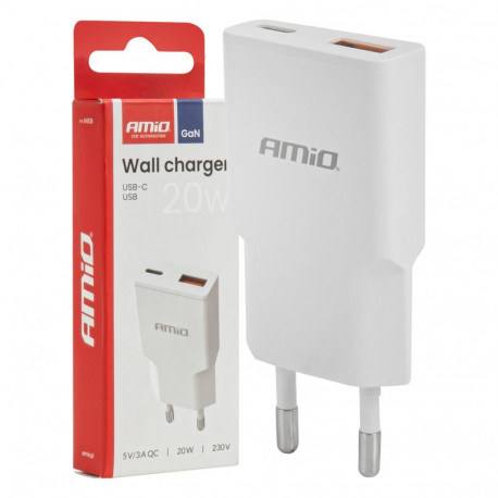 Amio võrgulaadija 04838 230V 20W GaN USB-C USB-A
