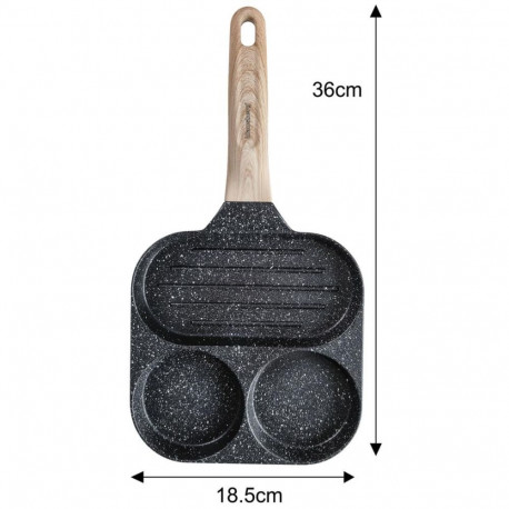 Klausberg pann KB-7816 mittenakkuva kattega, 3 sektsiooniga, puidulaadse käepidemega, 36x18,5x2,5cm,