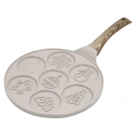 Patelnia do placków, bożonarodzeniowe wzory, aluminiowa, powłoka nieprzywierająca, beżowa, śr.26,5 c