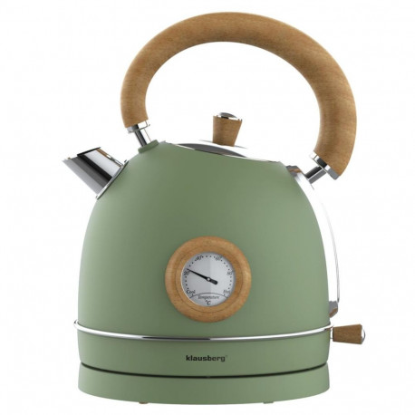 Czajnik elektryczny z termometrem, stal nierdzewna, zielony z drewnem, 1,8l, 1850-2200w, klausberg, 