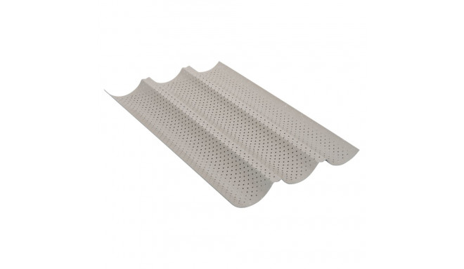 Forma do bagietek perforowana, 3 rowki, stal węglowa, powłoka nieprzywierająca, beżowa, 38×24,5 cm, 