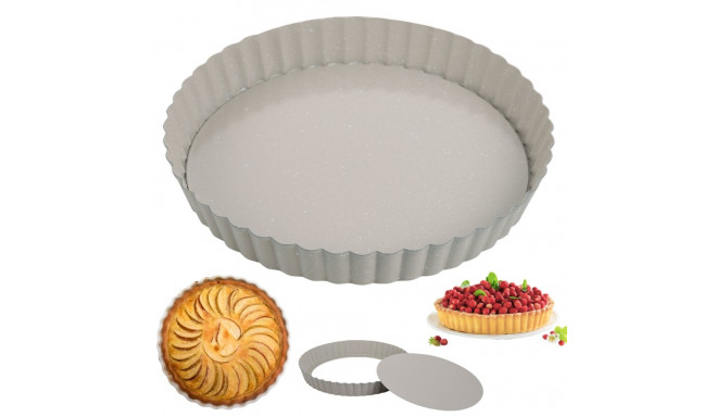 Forma do tarty z wyjmowanym dnem śr.25 cm, stal węglowa, marmurkowa powłoka non-stick, beżowa, kingh