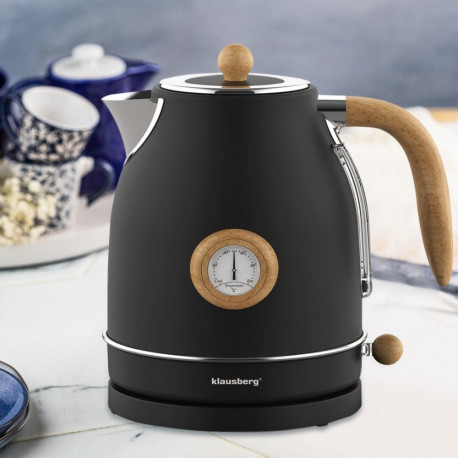 Klausberg elektriteekann KB-7907 termomeetriga roostevaba teras 1,7l 1850-2200W, must puiduga