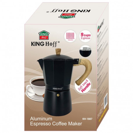 Kinghoff espressokann kh-1887 alumiinium 9 tassi, must/puiduimitatsiooniga