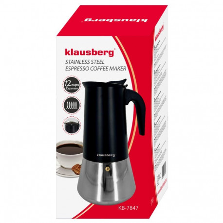 Klausberg espressokann KB-7847 roostevaba teras 12 tassi, must/hõbedane