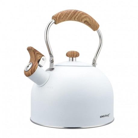 Czajnik z gwizdkiem, 2,5l, biały, z drewnopodobną rączką, kinghoff