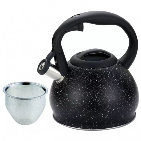 Kinghoff teekann sõelaga roostevabast terasest 1,2l, must marmor