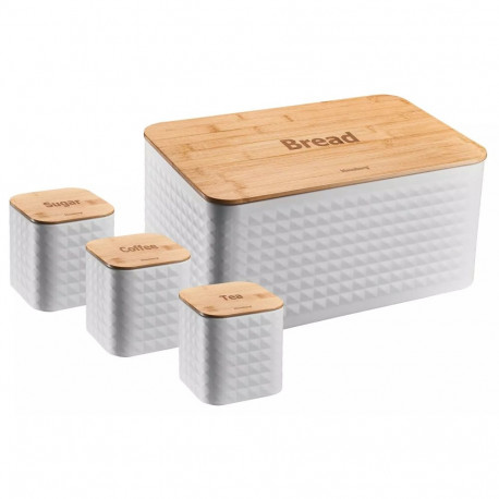 Chlebak z zestawem pojemników stal-bambus, biały klausberg