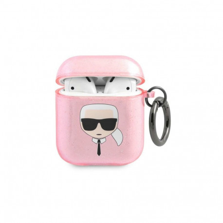 Karl Lagerfeld KLA2UKHGP AirPods cover różowy/pink Glitter Karl`s Head
