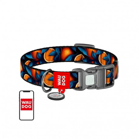 Waudog "Oranges" nylon dog collar with QR code, size M