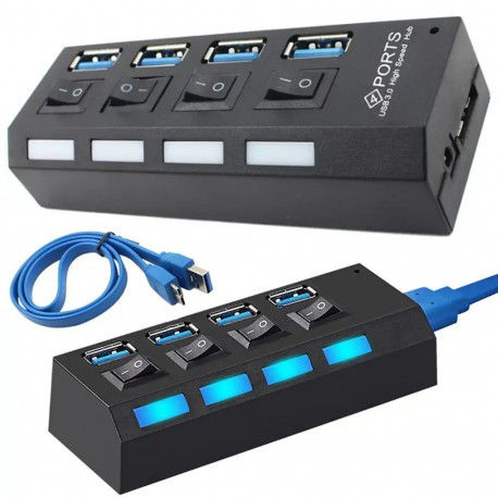 Fusion adapter (jaotur) USB 3.0 kuni 4 x USB 3.0 | 5Gbps eraldi sisse- ja väljalülitusnuppudega, mus
