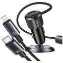 USAMS YT Series CC287 car charger | 66W | USB-A, USB-C | with USB-C/Lightning cable included | gray