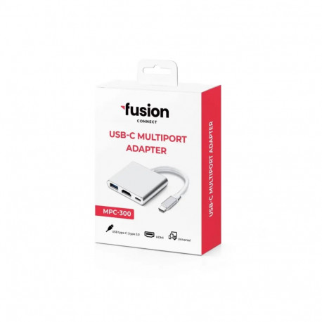 Fusion (3 in 1) USB-C Multiport Adapter | USB 3.0 | HDMI | USB-C | Silver