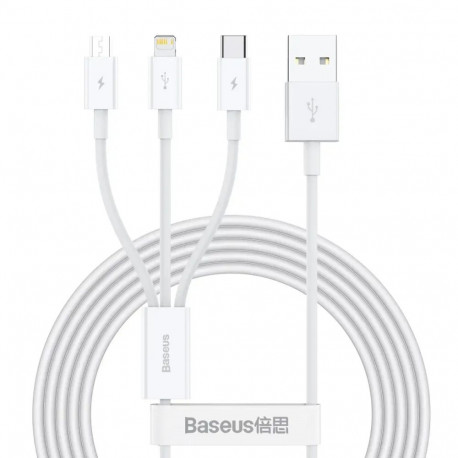 Baseus Superior 3-in-1 data transfer and charging cable | USB-A to USB-C, Lightning, Micro USB | 17.