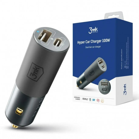 3mk Hyper autolaadija | 100W | USB-A, USB-C | must