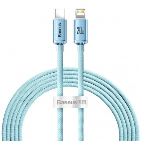 Baseus Crystal Shine andmeedastus- ja laadimiskaabel | USB-C – Lightning | 20W | 2m | sinine