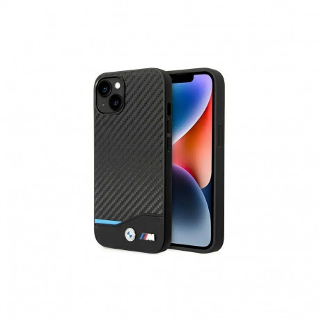 BMW BMHCP14M22NBCK Leather Carbon phone case for iPhone 14 Plus | iPhone 15 Plus black