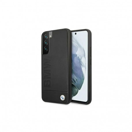 BMW BMHCS22MSLLBK Signature Logo Imprint leather phone case for Samsung Galaxy S22+ black