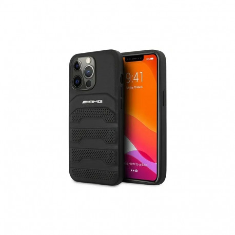 AMG AMHCP14LGSEBK Leather Debossed Lines phone case for iPhone 14 Pro black