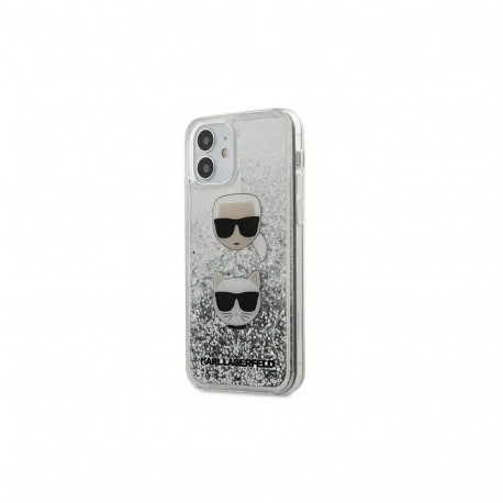 Karl Lagerfeld KLHCP12SKCGLSL Liquid Glitter 2 Heads Cover For Apple iPhone 12 Mini Silver