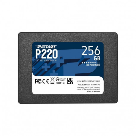 Patriot SSD||P220|256GB|SATA|Write speed 490 MBytes/sec|Read speed 550 MBytes/sec|2,5"|TBW 120 TB|P2