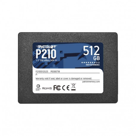 Patriot SSD||P210|512GB|SATA 3.0|Write speed 430 MBytes/sec|Read speed 520 MBytes/sec|2,5"|TBW 240 T