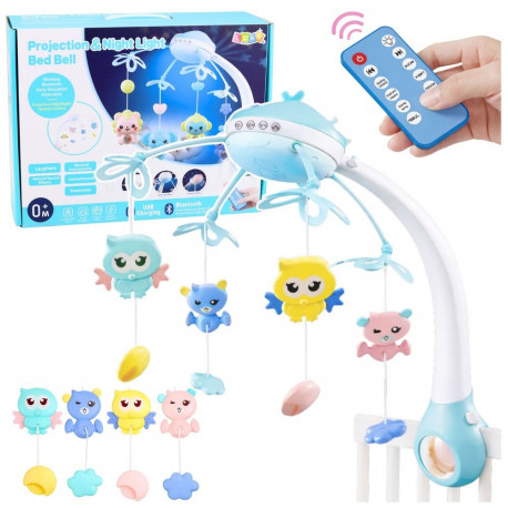 Voodikarussell projektor 2in1 meloodiad loomahääled pult, roosa