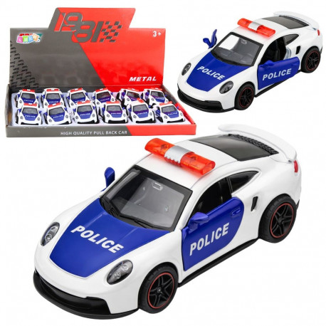 Sportlik politsei mänguauto 1:43 metallist pull-back ajamiga, valge